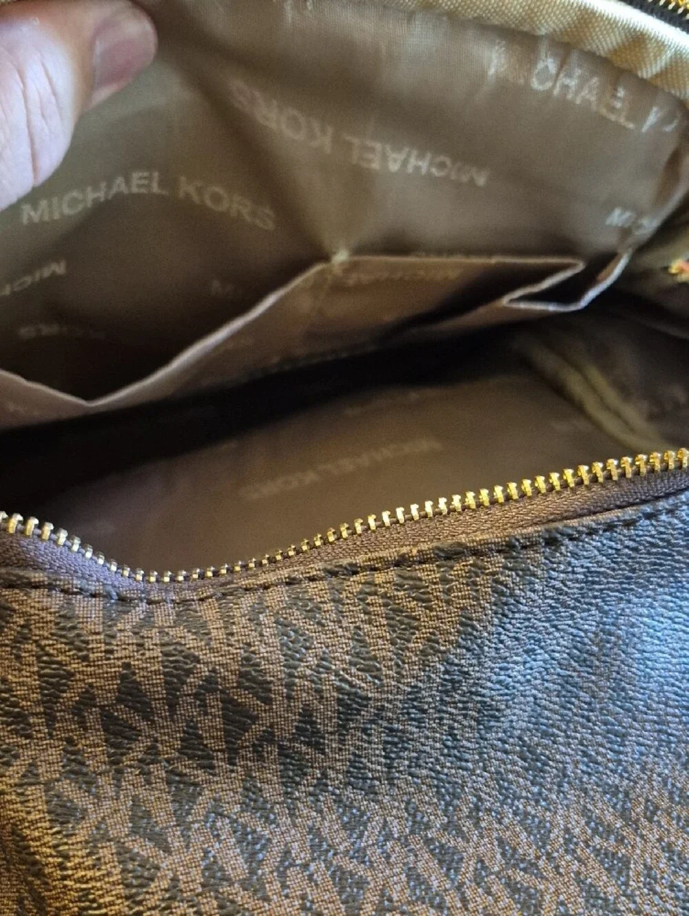 Michael Kors Brown MK Logo Backpack with Tan Trim
